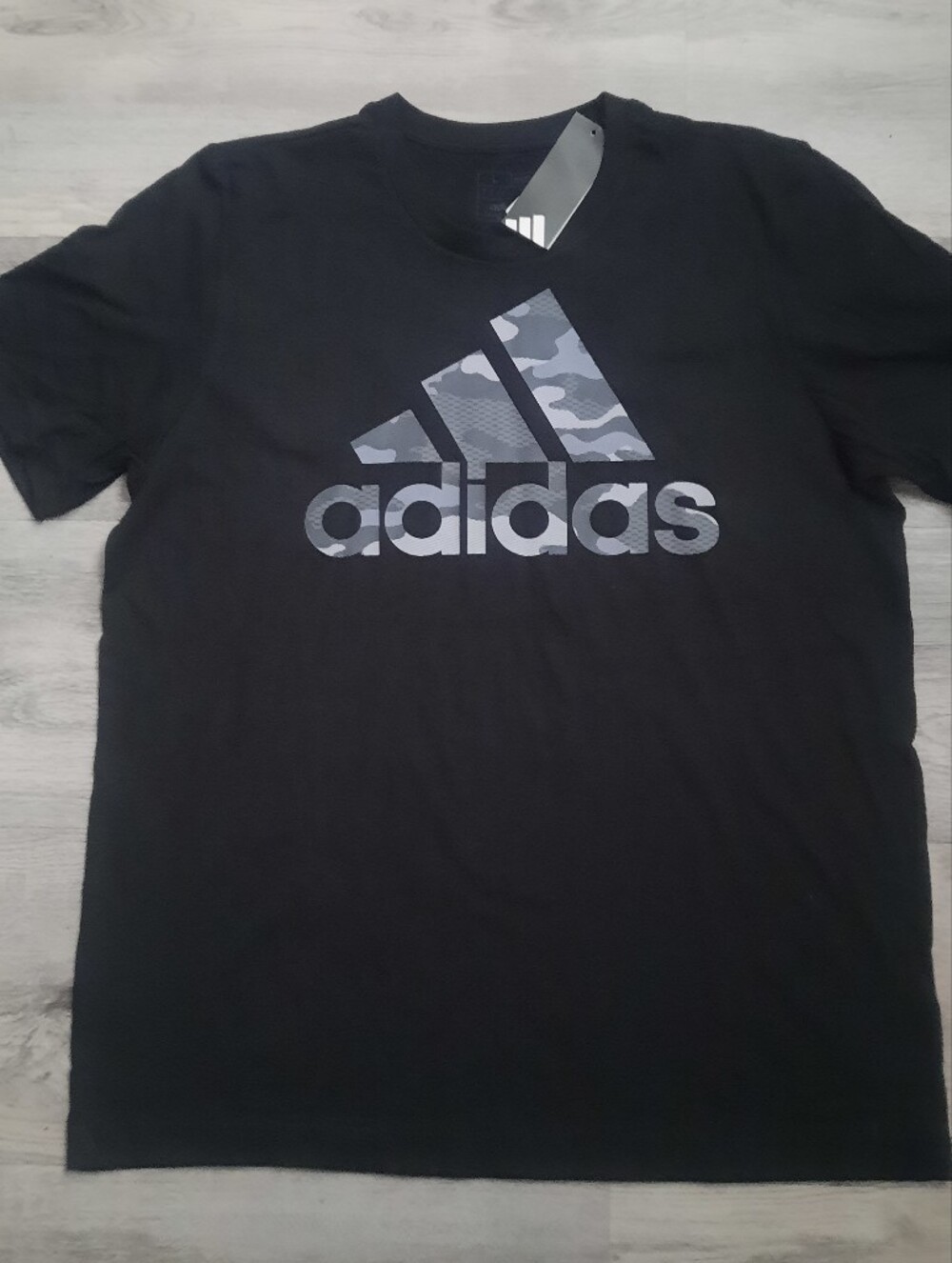 Adidas Black Tee with Gray Camo Logo